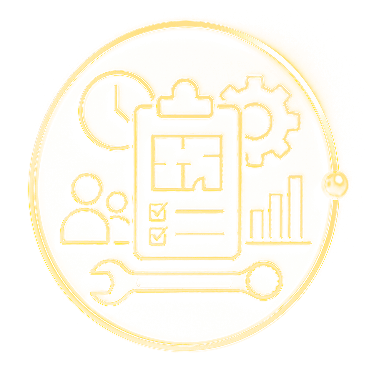 Illustrated mark representing planning, specification, and project coordination
