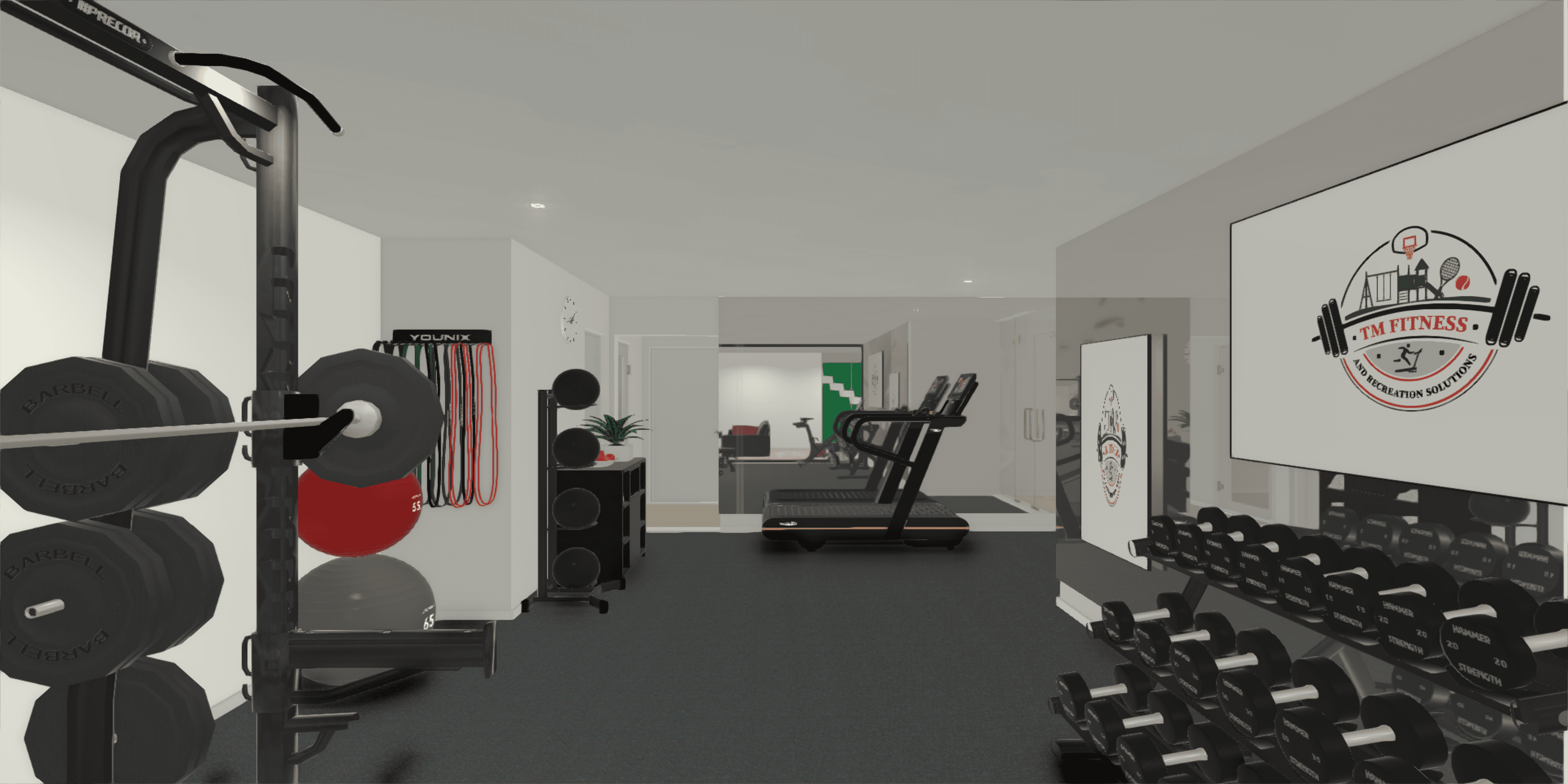 Home Gym 01 — strength zone and storage detailing