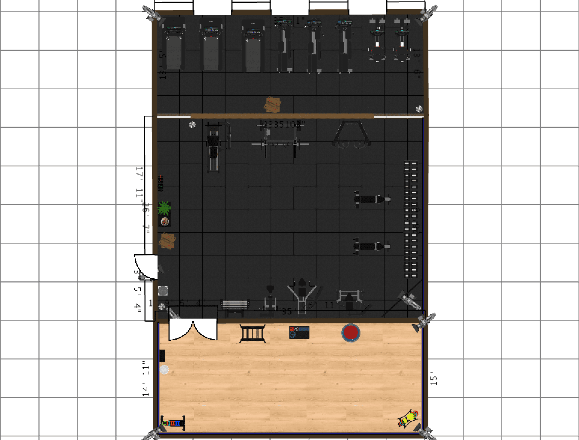2D space plan showing equipment placement and circulation