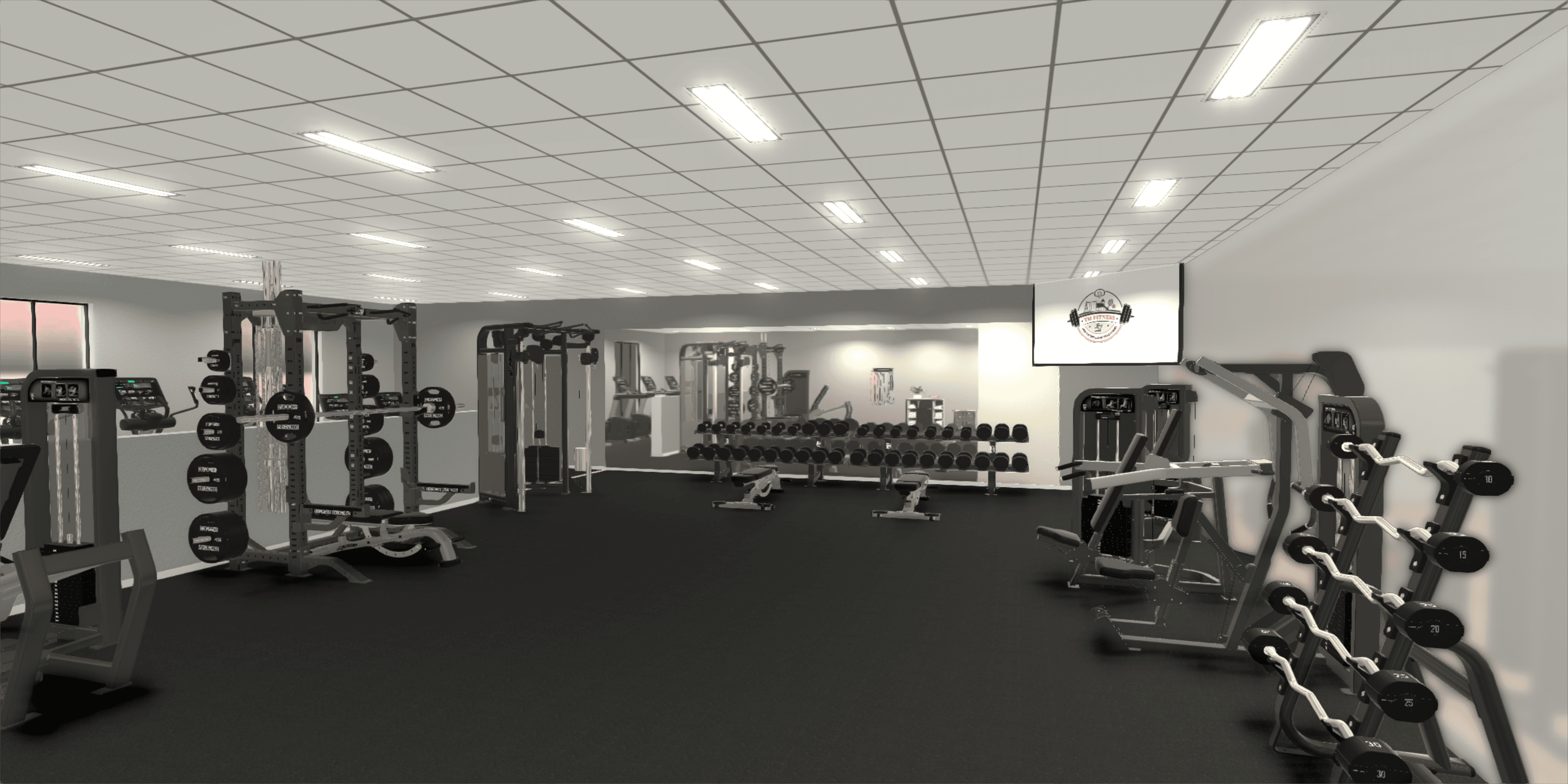 Apartment Fitness Center 02 — training zones and open amenity floor
